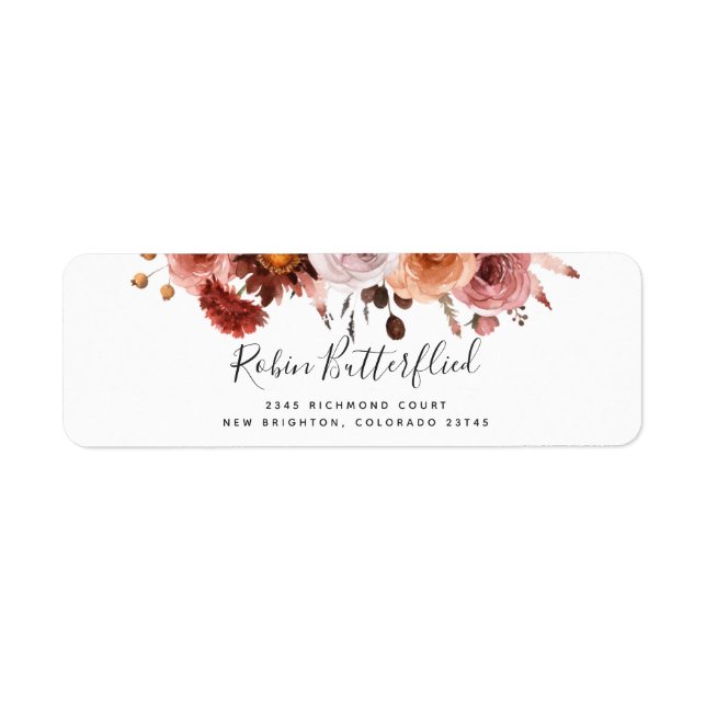 Burgundy and Blush Intricate Floral Return Address Label (Front)