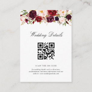 burgundy and blush OR Code wedding details card