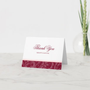 Burgundy and Blush Pink Damask Swirl Thank You Card