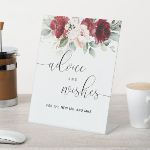 Burgundy and Blush Pink Floral Advice and Wishes Pedestal Sign