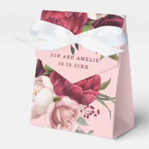 Burgundy and Blush Pink Floral Bouquet Wedding Favour Box