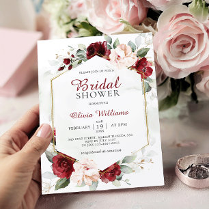 Burgundy and Blush Pink Floral Bridal Shower Invitation