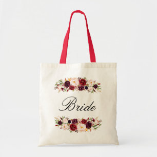 burgundy and blush pink floral bride tote bag