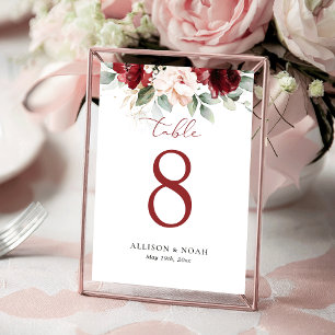 Burgundy and Blush Pink Floral Seating Table Card