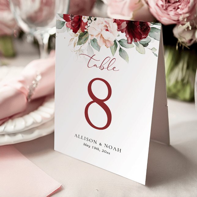 Burgundy and Blush Pink Floral Table number (Creator Uploaded)