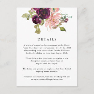 Burgundy and Blush Pink Floral Wedding Details Enclosure Card