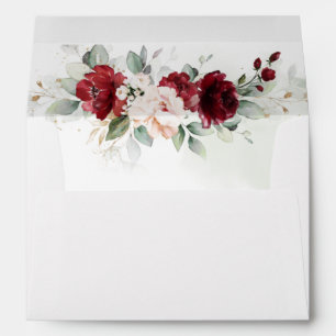Burgundy and Blush Pink Floral Wedding Envelope