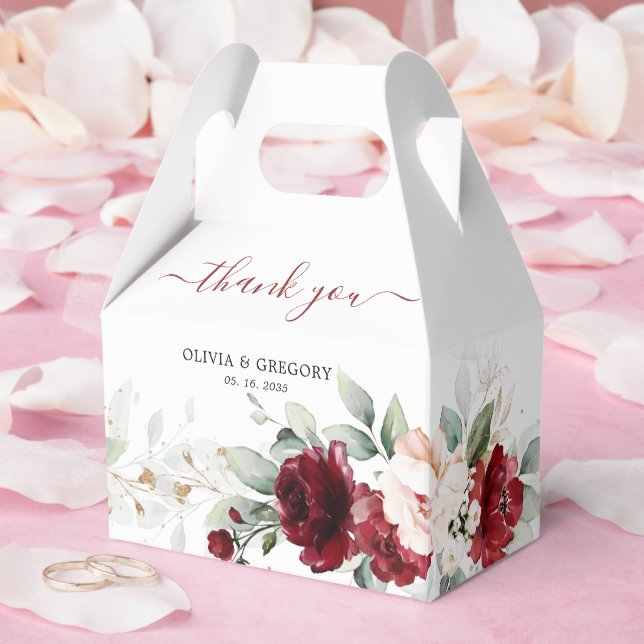 Burgundy and Blush Pink Floral Wedding Favour Box (Wedding)