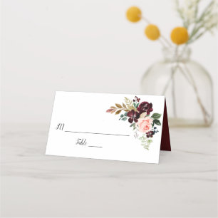 burgundy and blush pink floral wedding place card