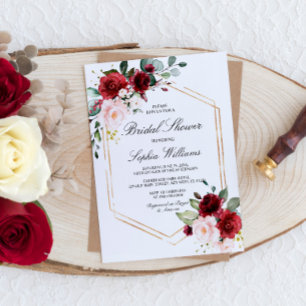 Burgundy and Blush Pink Rose Bridal Shower Invitation