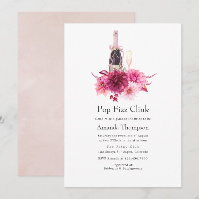Burgundy and Blush Pop Fizz Clink Bridal Shower Invitation (Front/Back)