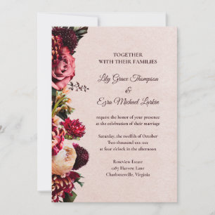 Burgundy and Blush Rose Floral Wedding Invitation