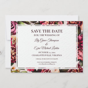 Burgundy and Blush Rose Save The Date