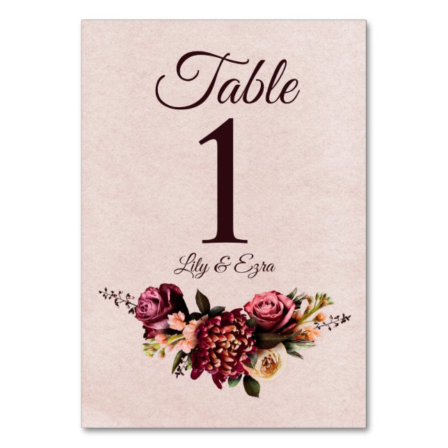 Burgundy and Blush Table Number (Front)