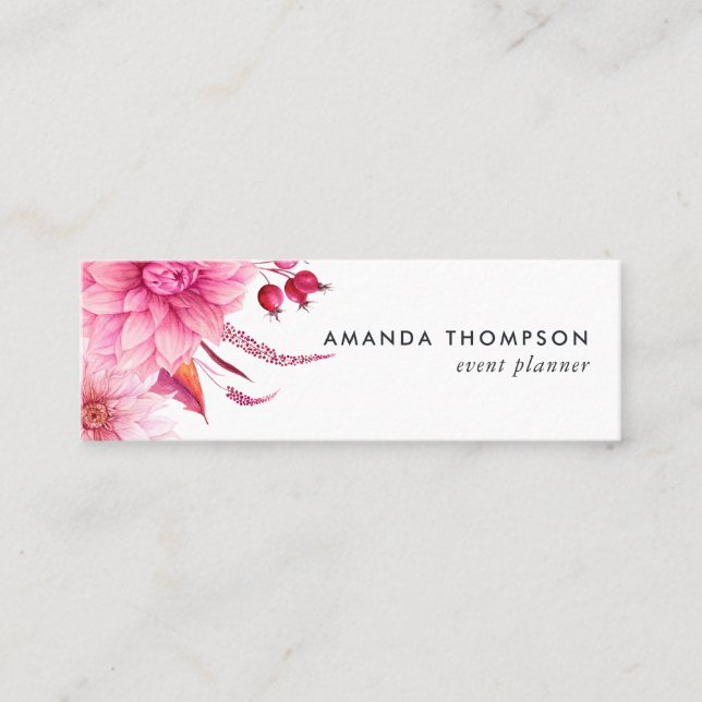 Burgundy and Blush Watercolor Floral Mini Business Card (Front)