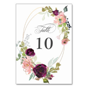 Burgundy and Blush Watercolor Floral  Table Number