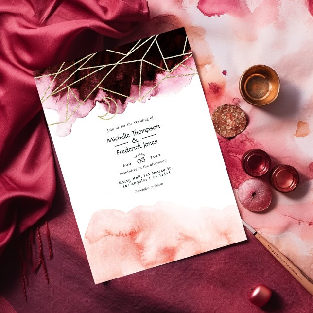 Burgundy and Blush Watercolor Geometric Wedding Invitation (Creator Uploaded)
