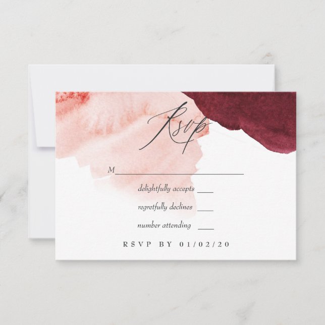 Burgundy and Blush Watercolor Wedding RSVP Card (Front)