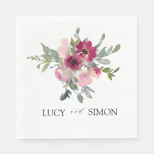 Burgundy and blush watercolour roses Wedding Napkin