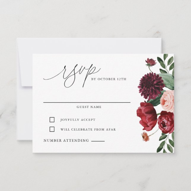 Burgundy and Blush Wedding  RSVP Card (Front)