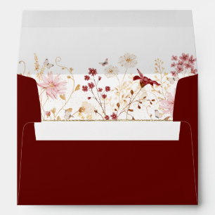 Burgundy and Blush Wildflower Wedding Envelope