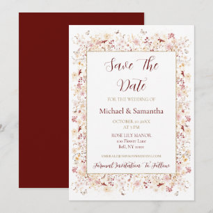 Burgundy and Blush Wildflower Wedding Save The Date