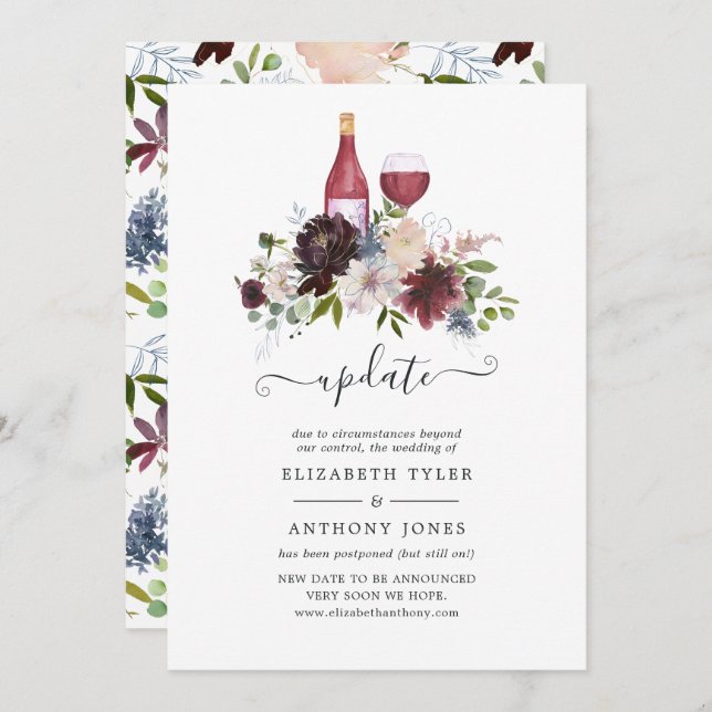 Burgundy and Blush Wine Tasting Wedding Update Invitation (Front/Back)