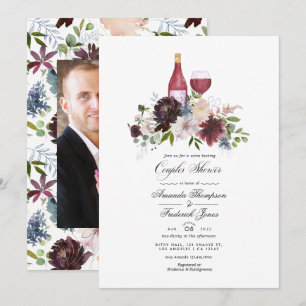 Burgundy and Blush Wine themed Couples Shower Invitation