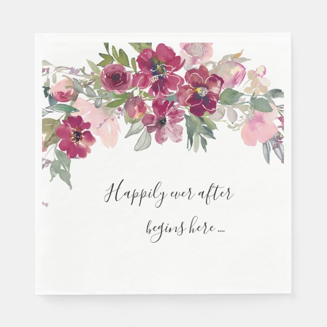 Burgundy and blush with quote wedding napkin (Front)