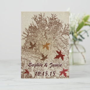 Burgundy and Brown Tree Wedding Invitation
