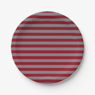 Burgundy and Charcoal Grey Stripes Paper Plate