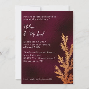 Burgundy and Copper Winter Wedding Pine Branch Invitation