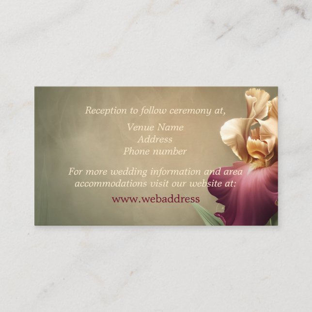 Burgundy and Cream Iris Wedding Enclosure Card (Front)