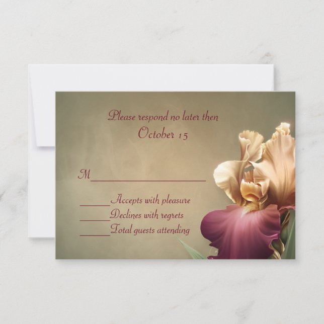 Burgundy and Cream Iris Wedding RSVP Card (Front)