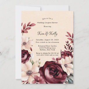 Burgundy and Cream Roses Wedding Couples Shower Invitation