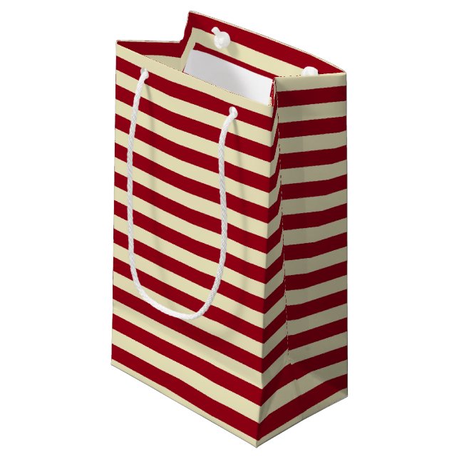 Burgundy and Cream Stripes Small Gift Bag (Front Angled)