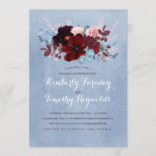 Burgundy and Dusty Blue Floral Rehearsal Dinner Invitation