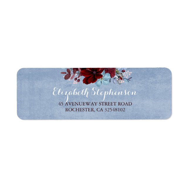 Burgundy and Dusty Blue Wedding Return Address Label (Front)