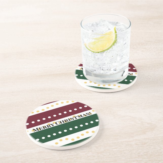 Burgundy and Emerald Golden Polka Dots Christmas  Coaster (Side)