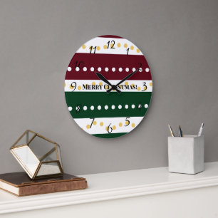Burgundy and Emerald Golden Polka Dots Christmas  Large Clock