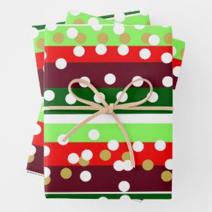 Burgundy and Emerald Golden Polka Dots Christmas  Wrapping Paper Sheet