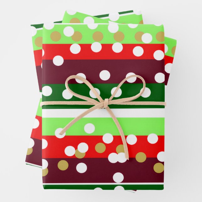 Burgundy and Emerald Golden Polka Dots Christmas  Wrapping Paper Sheet (In situ)