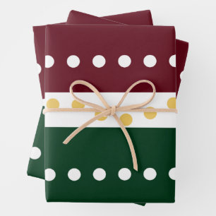 Burgundy and Emerald Golden Polka Dots Christmas  Wrapping Paper Sheet