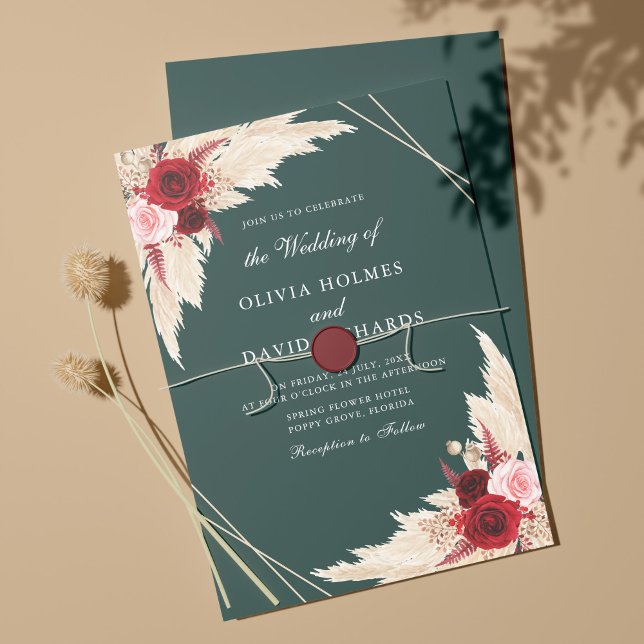 Burgundy and Emerald Green Wedding Invitation (Creator Uploaded)