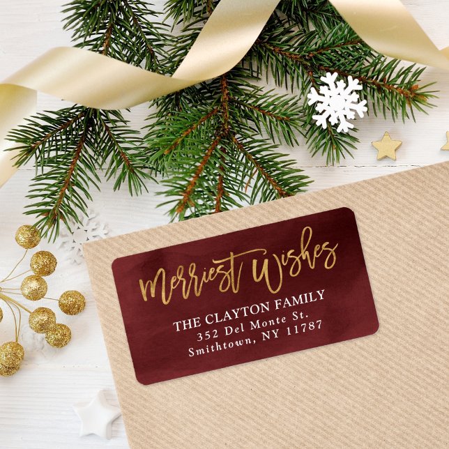 Burgundy and Faux Foil Holiday Return Address Label (Creator Uploaded)