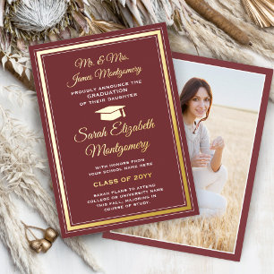 Burgundy and Foil Photo Graduation Announcement