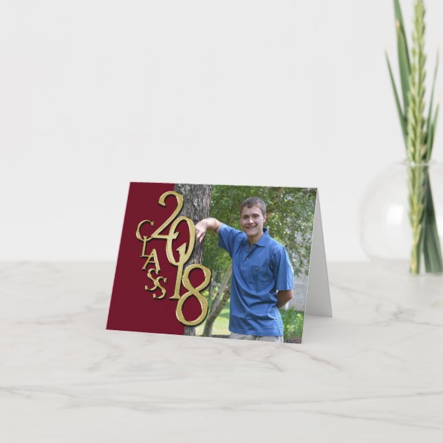 Burgundy and Gold  2018 Graduation Thank You Photo Card (Front)