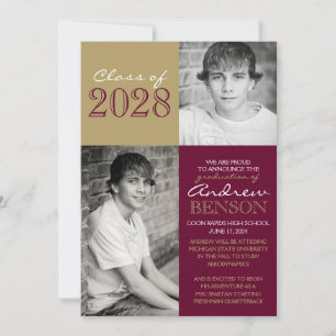 Burgundy and Gold 2 Photo Graduation Announcement
