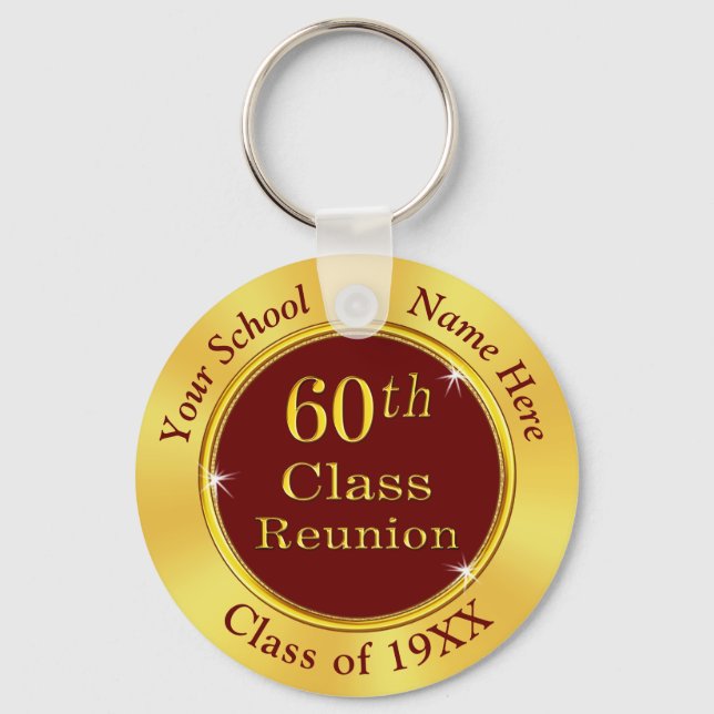 Burgundy and Gold, 60th Class Reunion Favours Key Ring (Front)