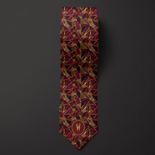 Burgundy and Gold Abstract Stained Glass Tie